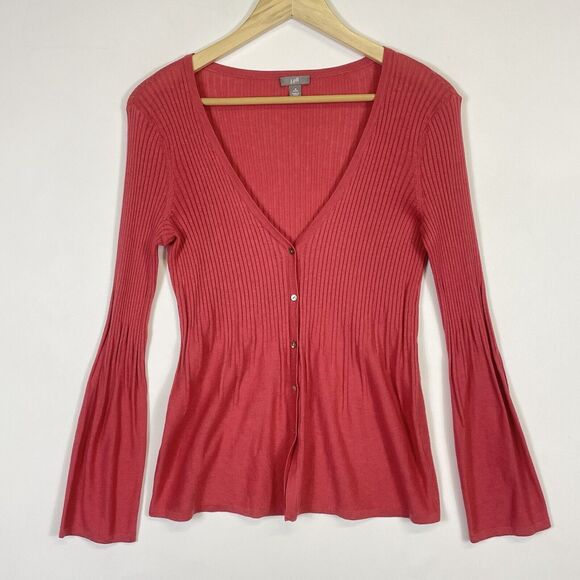 J. Jill Coral Pink Cardigan Flare Sleeve Silk‎ Blend Sweater Womens Small Petite - Picture 1 of 7